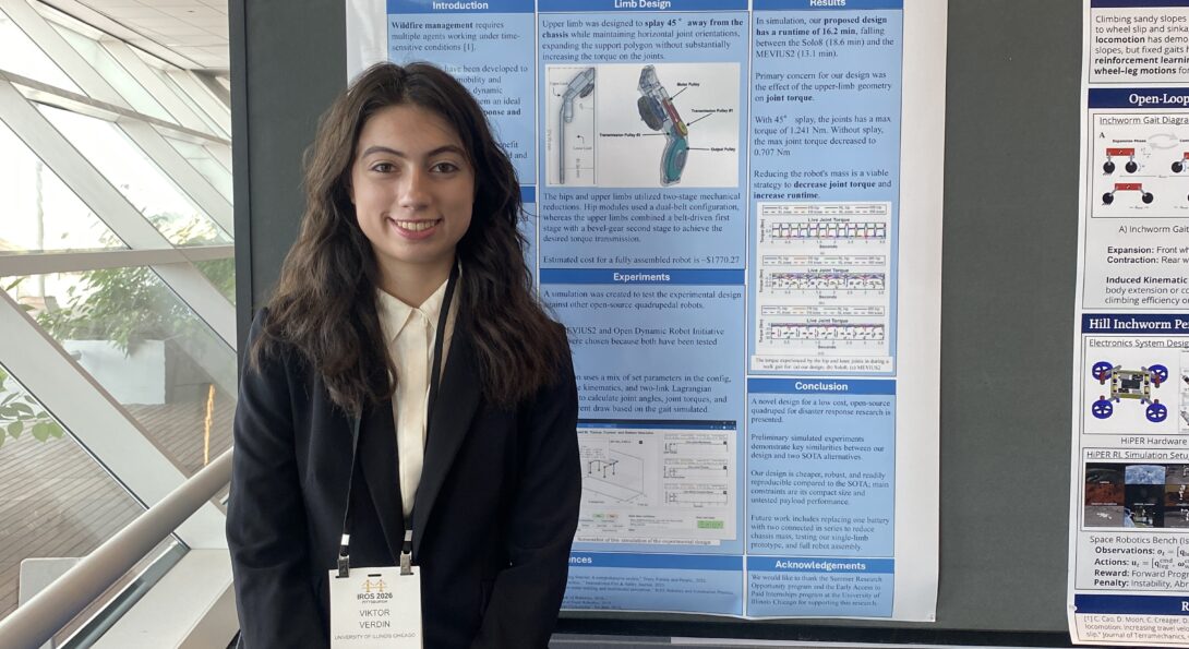 a student standing in front of a research poster